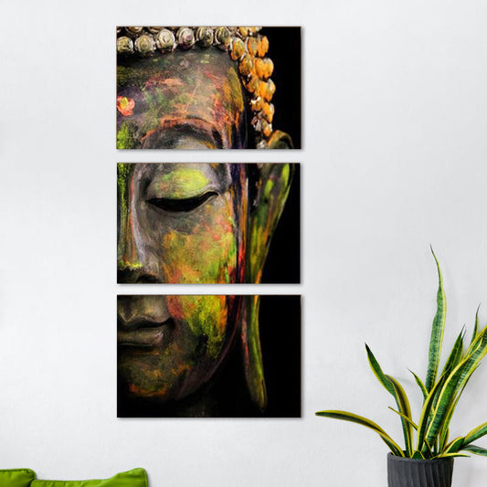 Vivolux | Buddha Schilderij Canvas Wanddecoratie für Zuhause Religiöse Wanddekoration in Gelb, Mehrere Stücke