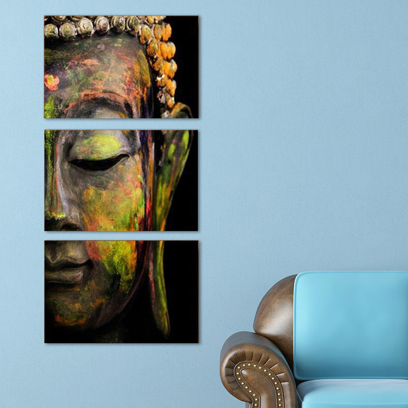 Vivolux | Buddha Schilderij Canvas Wanddecoratie für Zuhause Religiöse Wanddekoration in Gelb, Mehrere Stücke