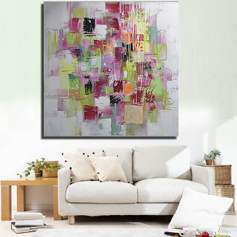 Vivolux | Abstract Mozaïek Schilderij Rood en Groen Hedendaagse Kunst Canvas Print voor Woonkamer
