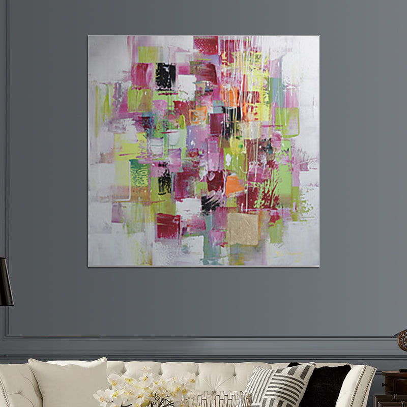 Vivolux | Abstract Mozaïek Schilderij Rood en Groen Hedendaagse Kunst Canvas Print voor Woonkamer