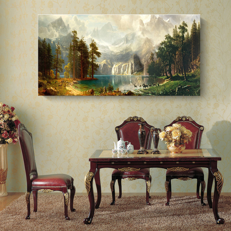 Vivolux | Braun Wunderland Malerei Wasserfall und Berge Landschaft Moderne Strukturierte Wandkunst