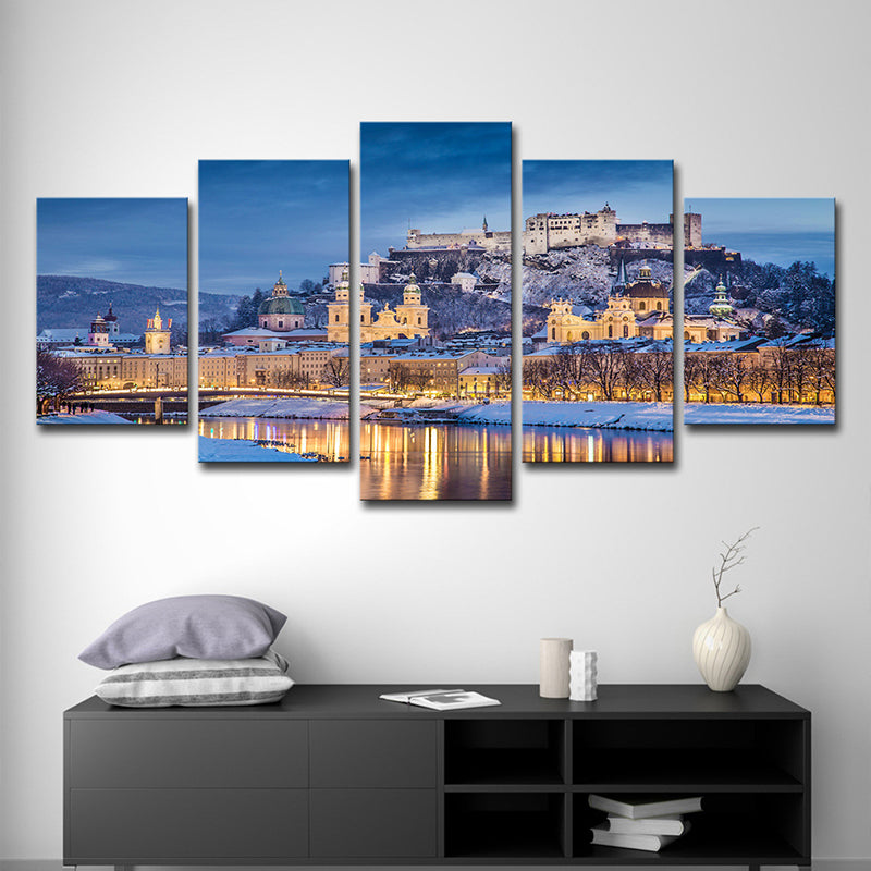 Vivolux | Potala Palace Nachtlandschaft Leinwandkunst Moderne Mehrteilige Wohnzimmer Wanddekoration in Blau
