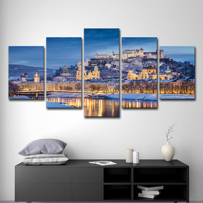 Vivolux | Potala Palace Nachtlandschaft Leinwandkunst Moderne Mehrteilige Wohnzimmer Wanddekoration in Blau