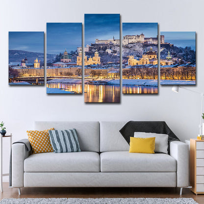 Vivolux | Potala Palace Nachtlandschaft Leinwandkunst Moderne Mehrteilige Wohnzimmer Wanddekoration in Blau
