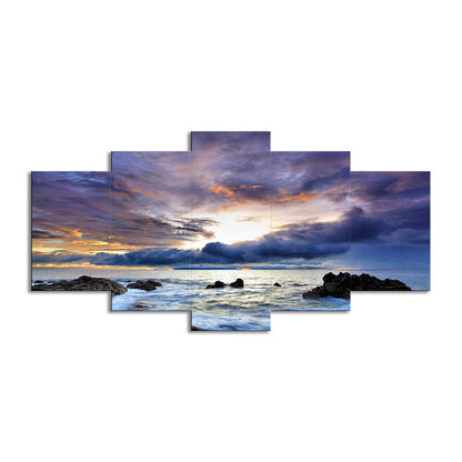 Vivolux | Nachtfall Bewolkte Oceaan Scenery Kunstdruk Moderne Multi-Piece Canvas Muurdecor in Blauw