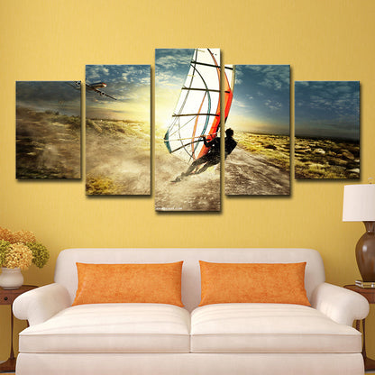 Vivolux | Coole Windsurfing bei Sonnenuntergang Kunstdruck für die Innenausstattung von Häusern Extreme Sport Wanddekoration in Blau