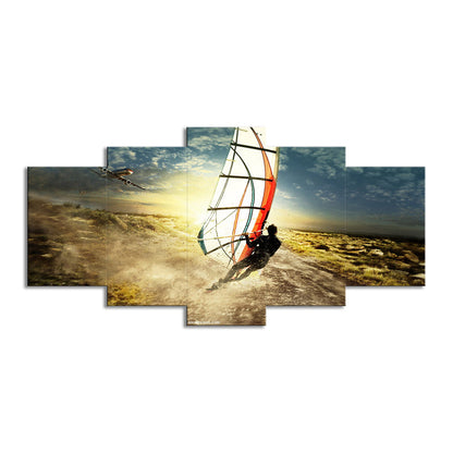 Vivolux | Coole Windsurfing bei Sonnenuntergang Kunstdruck für die Innenausstattung von Häusern Extreme Sport Wanddekoration in Blau