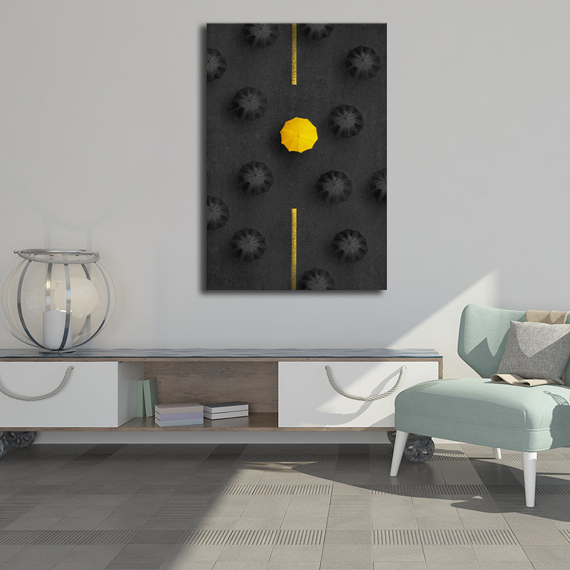 Vivolux | Moderne Ästhetische Paraplu Kunstdruck Leinwand Textur Schwarz Wanddekoration für Esszimmer