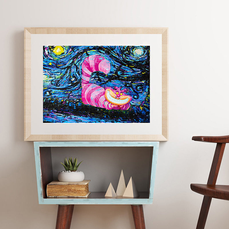 Vivolux | Leinwand Texturiertes Kunstwerk Zeitgenössischer Waschbär unter Sternen Mond Nachthimmel Malerei