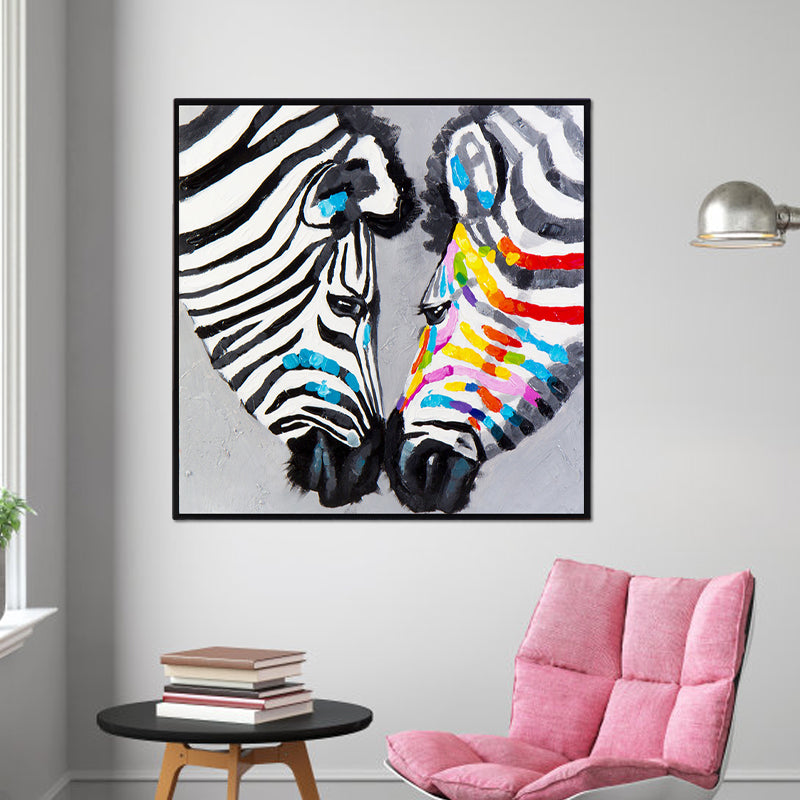 Vivolux | Moderne Zebra Köpfe Wandkunst Wohnzimmer Leinwanddruck Malerei in Schwarz und Weiß