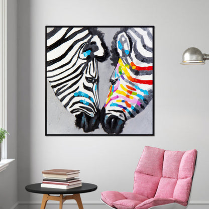 Vivolux | Moderne Zebra Köpfe Wandkunst Wohnzimmer Leinwanddruck Malerei in Schwarz und Weiß