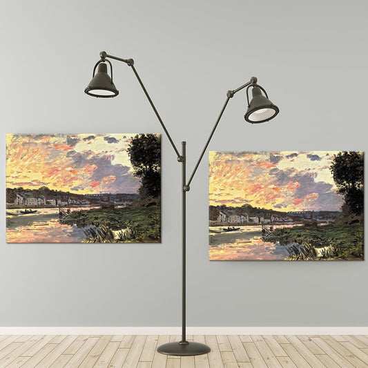 Vivolux | Riverside Village Landschaps Canvas Art Groene Hedendaagse Wanddecoratie voor Hotel