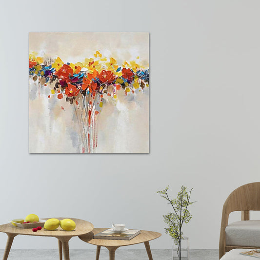 Vivolux | Ölgemälde Blumen Leinwand Kunst Modernistische Texturierte Wanddekoration in Orange für das Wohnzimmer