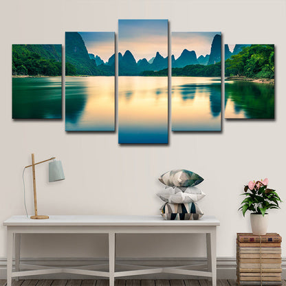 Vivolux | Grüne Berge und Fluss Leinwand Multi-Stück Modernistische Wohnzimmer Wandkunst