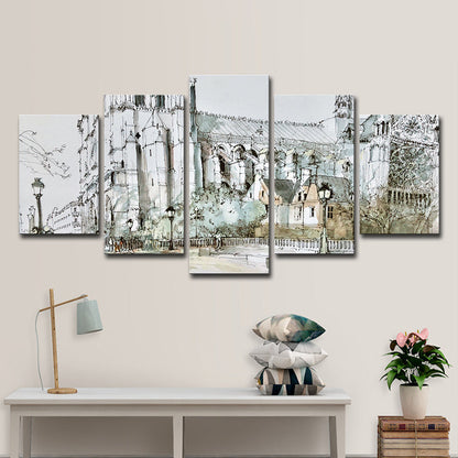 Vivolux | Grau Notre-Dame Wandkunst Mehrteilig Modernes Wohnzimmer Eingewickelte Leinwandmalerei