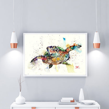 Vivolux | Schildkröte Wandkunst Druck Grün-Weiß Eingewickelte Leinwandmalerei für das Wohnzimmer, Textur