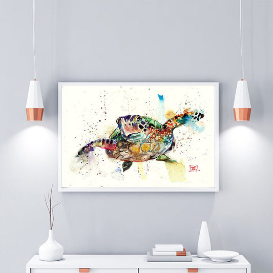 Vivolux | Schildkröte Wandkunst Druck Grün-Weiß Eingewickelte Leinwandmalerei für das Wohnzimmer, Textur