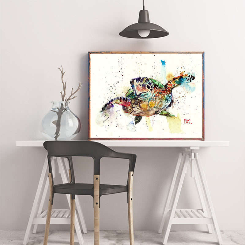 Vivolux | Schildkröte Wandkunst Druck Grün-Weiß Eingewickelte Leinwandmalerei für das Wohnzimmer, Textur