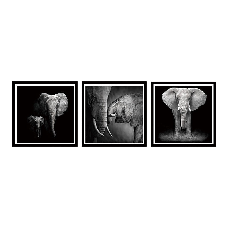Vivolux | Fotografie Tropische Muurkunst met Moeder Olifant en Haar Jong Patroon in Zwart, Meerdere Delen