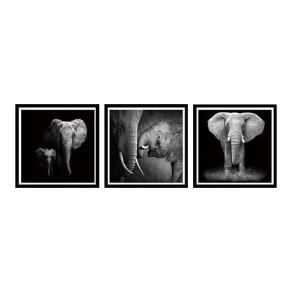 Vivolux | Fotografie Tropische Muurkunst met Moeder Olifant en Haar Jong Patroon in Zwart, Meerdere Delen