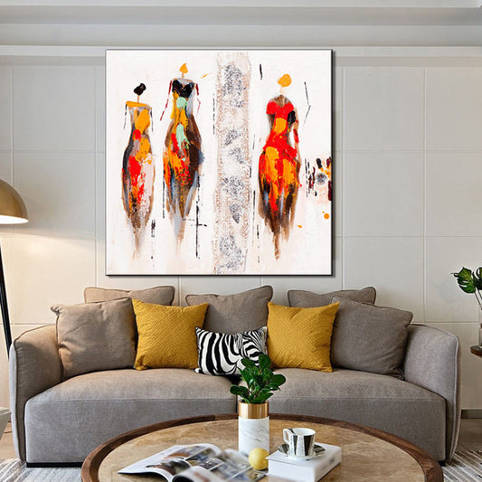 Vivolux | Fashion Show Modelle Malerei Modernismus Texturierte Oberfläche Leinwand Wandkunst in Orange