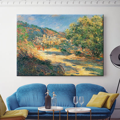 Vivolux | Landschaft Wandkunst Druck Moderne Malerische Straße zum Bergdorf Gemälde in Grün