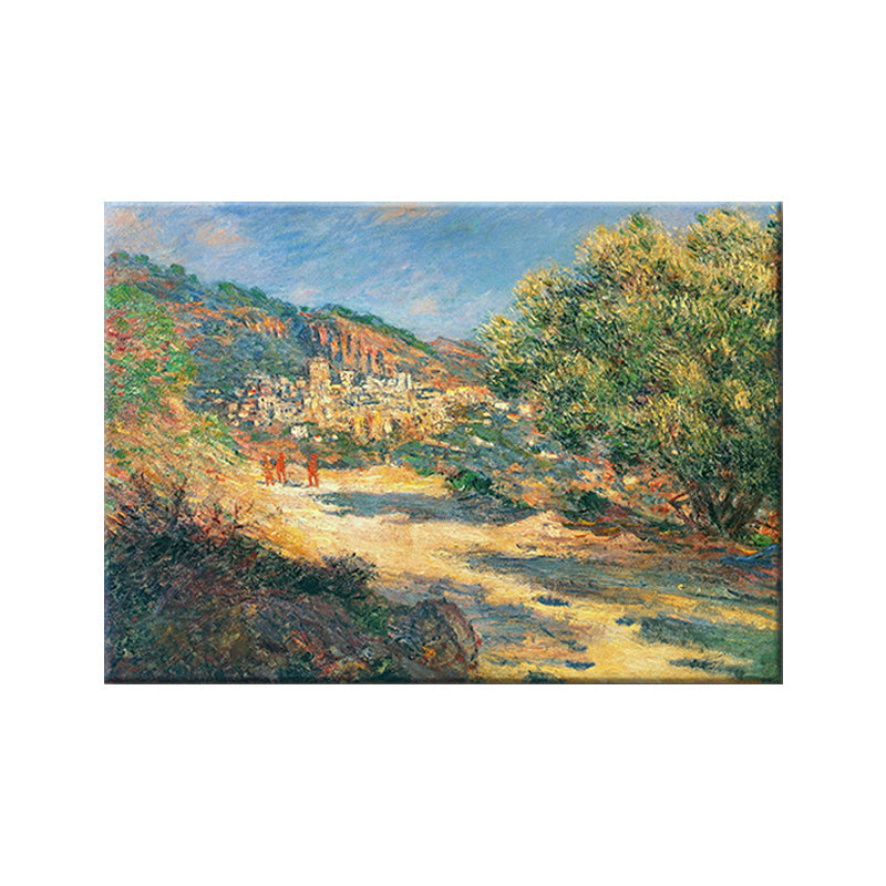 Vivolux | Landschaft Wandkunst Druck Moderne Malerische Straße zum Bergdorf Gemälde in Grün