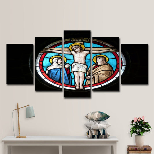 Vivolux | Schwarze religiöse Leinwandkunst Kreuz von Jesus Christus modernes Mehrteiliges Wanddekor für zuhause