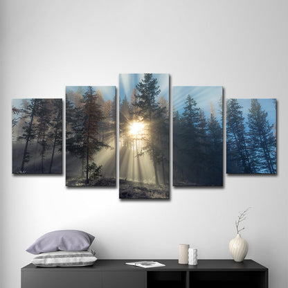Vivolux | Zonneschijn in Mistig Bos Kunstprint Blauw Modernistische Wanddecoratie voor Slaapkamer, Meerdere Stukken