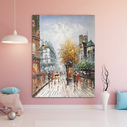 Vivolux | Stedelijk Stadsbeeld Schilderij Oranje-Grijs Gestructureerd Canvas Wandkunst voor Eetkamer