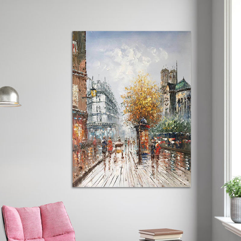 Vivolux | Stedelijk Stadsbeeld Schilderij Oranje-Grijs Gestructureerd Canvas Wandkunst voor Eetkamer