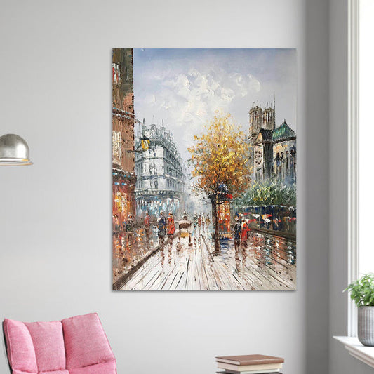 Vivolux | Stedelijk Stadsbeeld Schilderij Oranje-Grijs Gestructureerd Canvas Wandkunst voor Eetkamer