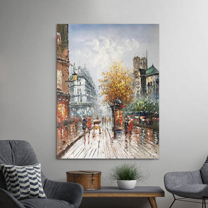 Vivolux | Stedelijk Stadsbeeld Schilderij Oranje-Grijs Gestructureerd Canvas Wandkunst voor Eetkamer