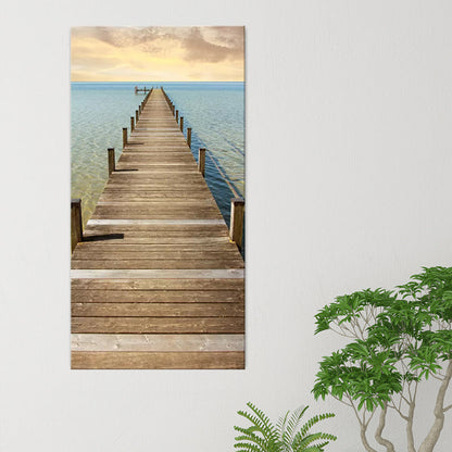 Vivolux | Fotografie Moderne Wandkunst mit Gerade Brücke zum Meer Muster in Braun-Blau