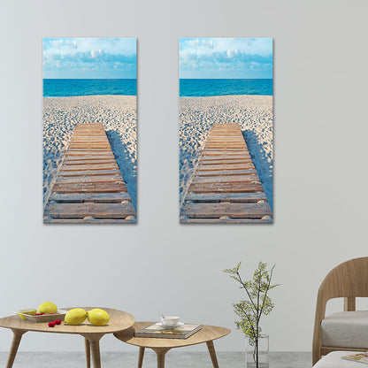 Vivolux | Fotografie Moderne Wandkunst mit Gerade Brücke zum Meer Muster in Braun-Blau