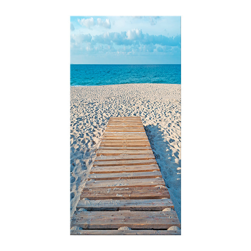 Vivolux | Fotografie Moderne Wandkunst mit Gerade Brücke zum Meer Muster in Braun-Blau