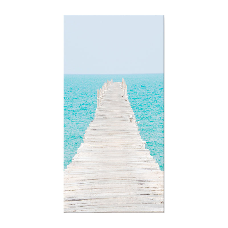 Vivolux | Fotografie Moderne Wandkunst mit Gerade Brücke zum Meer Muster in Braun-Blau