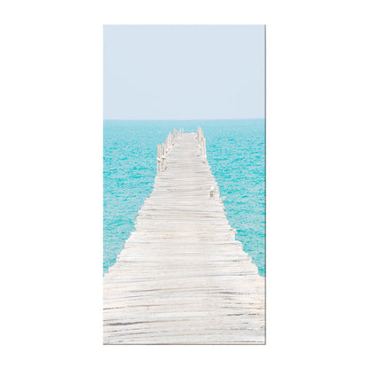 Vivolux | Fotografie Moderne Wandkunst mit Gerade Brücke zum Meer Muster in Braun-Blau