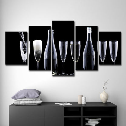 Vivolux | Moderne Wein und Gläser Kunstdruck Leinwand mehrlagiger schwarzer Wandschmuck für Küche