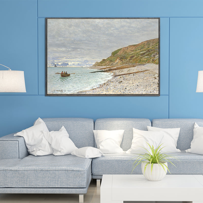 Vivolux | Zee Baai Landschap Schilderij Decoratief Textured Thuis Canvas Muurkunst in Bruin und Grau