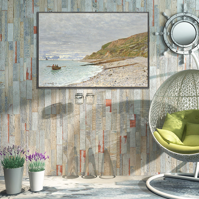 Vivolux | Zee Baai Landschap Schilderij Decoratief Textured Thuis Canvas Muurkunst in Bruin und Grau