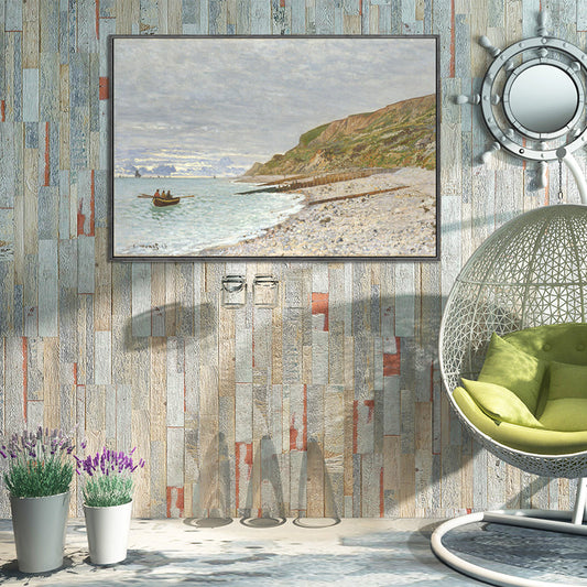 Vivolux | Zee Baai Landschap Schilderij Decoratief Textured Thuis Canvas Muurkunst in Bruin und Grau