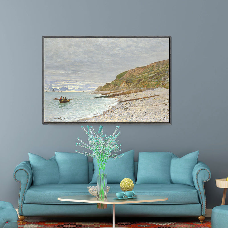 Vivolux | Zee Baai Landschap Schilderij Decoratief Textured Thuis Canvas Muurkunst in Bruin und Grau