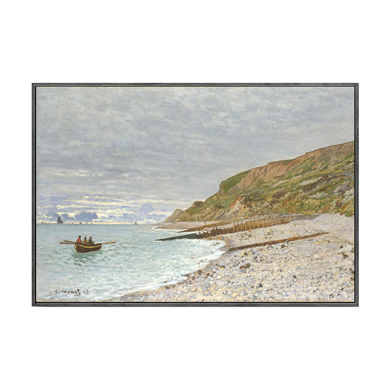 Vivolux | Zee Baai Landschap Schilderij Decoratief Textured Thuis Canvas Muurkunst in Bruin und Grau