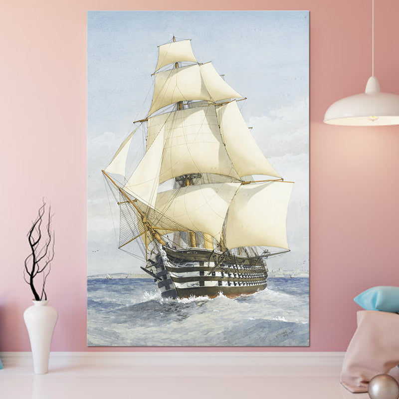 Vivolux | Witte Zeilschip Canvas Kunst Textuur Modernistische Stijl Woonkamer Muurdecoratie