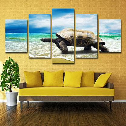 Vivolux | Zeitgenössischer Schildkröte Kunstdruck Blau und Grau Strandlandschaft Wanddekoration für Zuhause
