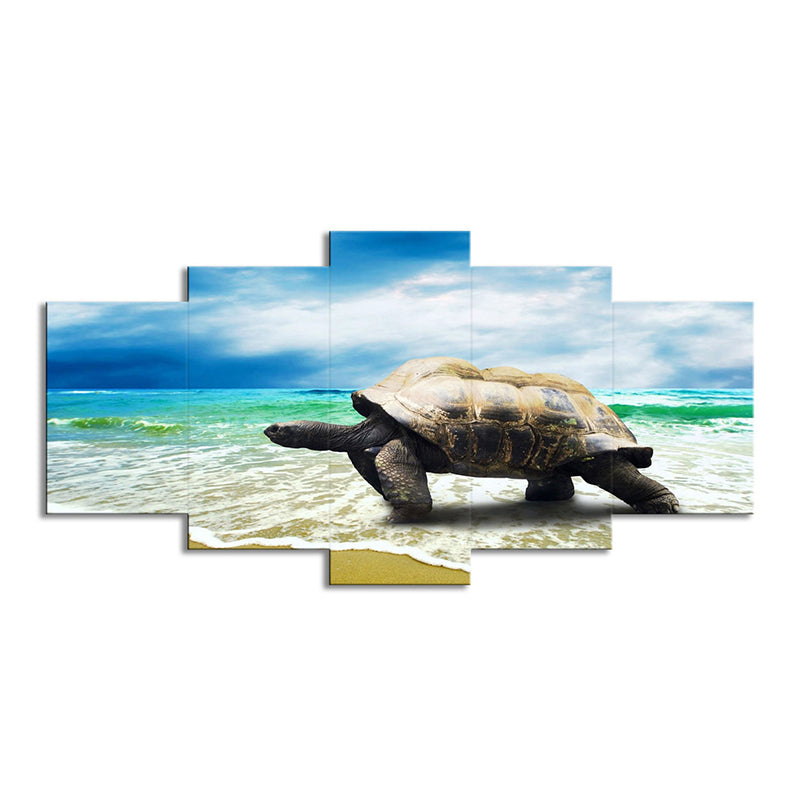 Vivolux | Zeitgenössischer Schildkröte Kunstdruck Blau und Grau Strandlandschaft Wanddekoration für Zuhause