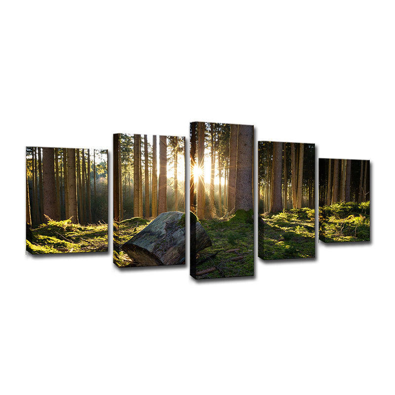 Vivolux | Zonsopgang in het Bos Canvas Kunst Donkergroen Hedendaagse Wanddecoratie voor Slaapkamer