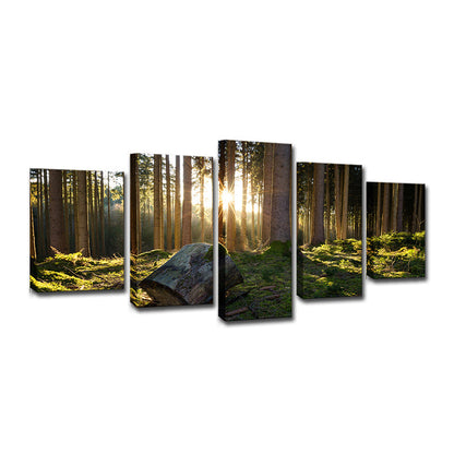 Vivolux | Zonsopgang in het Bos Canvas Kunst Donkergroen Hedendaagse Wanddecoratie voor Slaapkamer