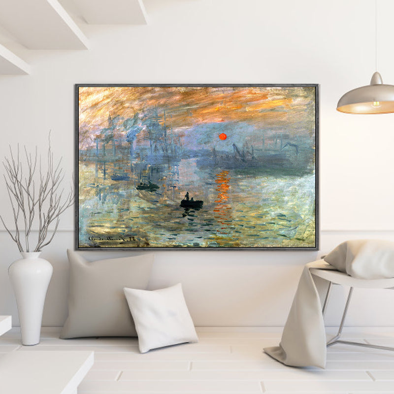 Vivolux | Nachtfall Seascape Kunstdruck Orange Leinwandmalerei für Wohnzimmer, Texturierte Oberfläche